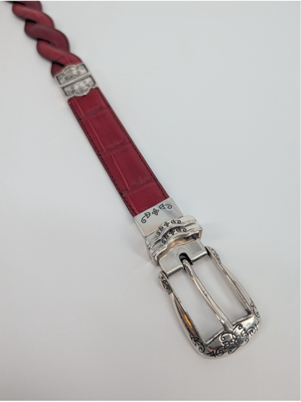 Vintage Brighton B40167 Reversible Red Brown Braided Croc Embossed Leather Belt - Picture 8 of 14